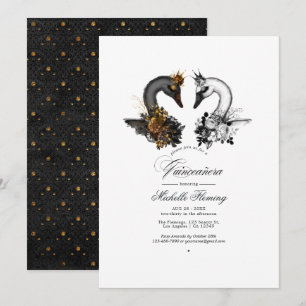 Invitation Cygnes noir et blanc pour Quinceañera