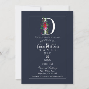 Invitation D Monogramme Dernier initial bleu Floral Mariage