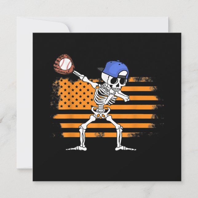 Invitation Dabbing Skeleton Baseball Funny Halloween (Devant)