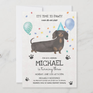 Invitation Dachshund Bleu Fait la Fête d'Anniversaire
