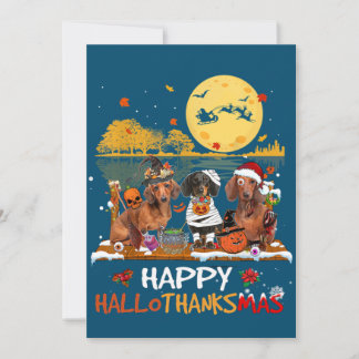 Invitation Dachshund Joyeux Hallothanksmas Halloween Thanksgi