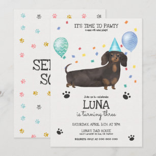 Invitation  Dachshund Lets Pawty Chien Anniversaire Invitatio