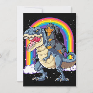 Invitation Dachshund Riding Dinosaur T Rex Don Boys Kids Me