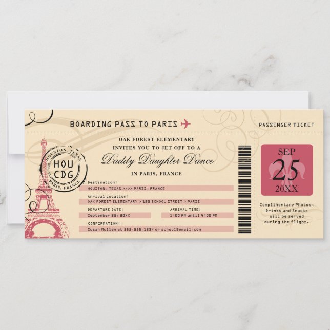 Invitation Daddy Daughter Dance Paris France Boarding Pass (Devant)