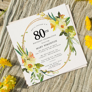 Invitation Daffodile jaune Boho rustique 80e anniversaire