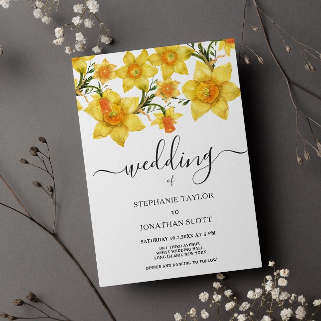Invitation Daffodiles dorées de printemps botanique fleurs ma (Botanical spring golden daffodils flowers wedding )