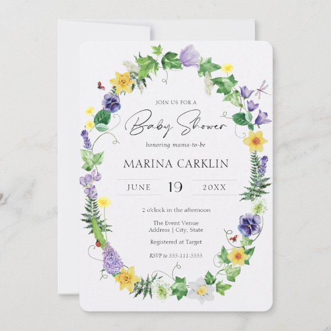 Invitation Daffodiles rustiques, Fleurs sauvages et Baby show (Devant)