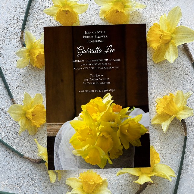 Invitation Daffodiles rustiques Grange Fête des mariées de pr (Créateur téléchargé)