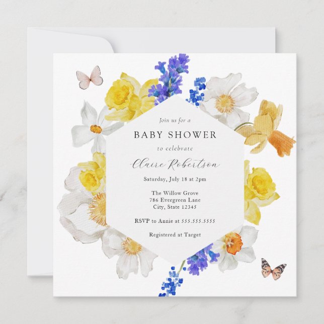 Invitation Daffodils Baby shower de fleurs de printemps (Devant)