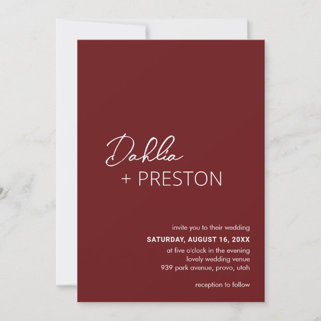 Invitation Dahlia Burgundy Contemporain Mariage moderne (Devant)