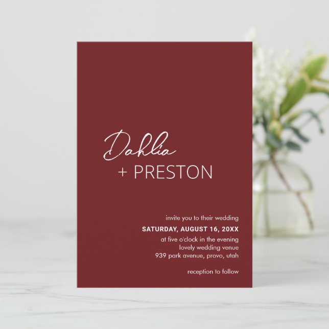 Invitation Dahlia Burgundy Contemporain Mariage moderne (Debout devant)