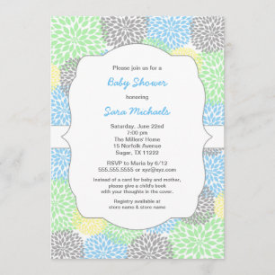 Invitation Dahlia fleurit de la menthe bleue baby shower neut
