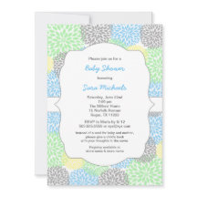 Dahlia fleurit neutre baby shower bleu menthe gris