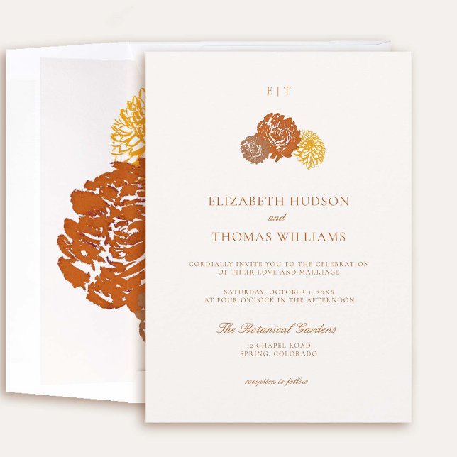 Invitation Dahlia Floral Art Croquis Formel Gras Mariage de a (elegant fall wedding invitation dahlia earth bright terracotta burnt orange floral sketch formal)