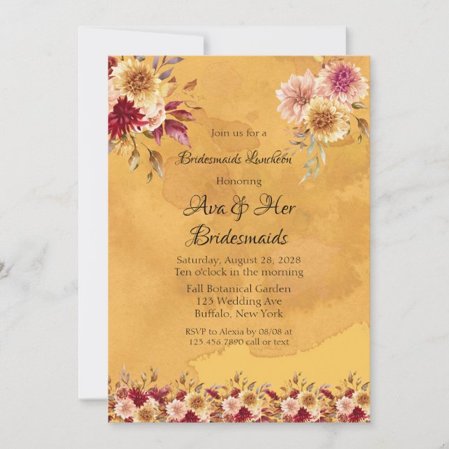 Invitation Dahlia Jaune Fleurs Bridesmaids Déjeuner (Devant)