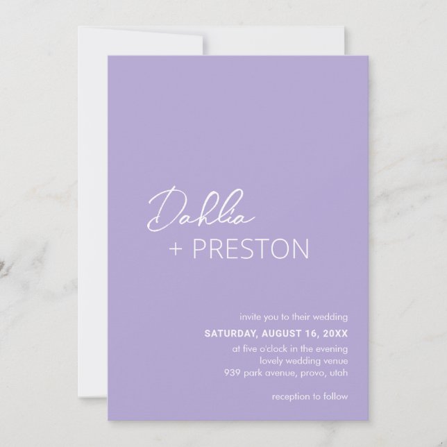 Invitation Dahlia Lavender Mariage moderne contemporain (Devant)