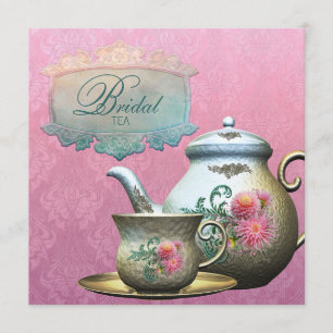 Invitation Dahlia Pink Turquoise Blue Bridal Tea Shower Invit
