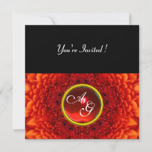 Invitation DAHLIA ROUGE, monogramme RUBIS, noir brillant