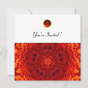 Invitation DAHLIA ROUGE, RUBIS,   noir blanc brillant