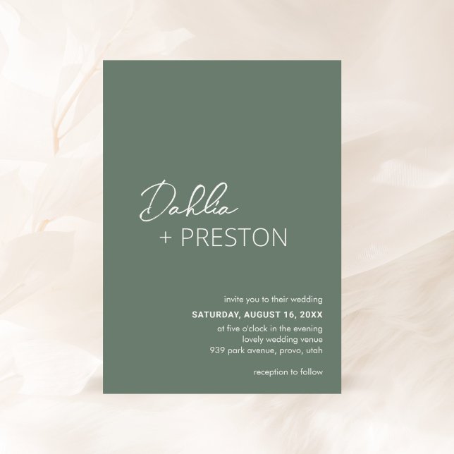 Invitation Dahlia Sage Green Contemporain Mariage moderne (Créateur téléchargé)