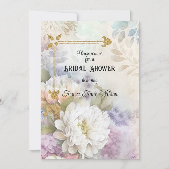 Invitation Dahlias blancs avec accents violets et bleus (Devant)