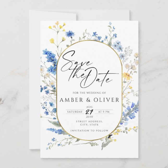 Invitation Dainty Blue Flowers Wild Floral Boho Enregistrer L (Devant)