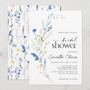 Invitation Dainty Blue Wild Flowers Simple Fête des mariées m