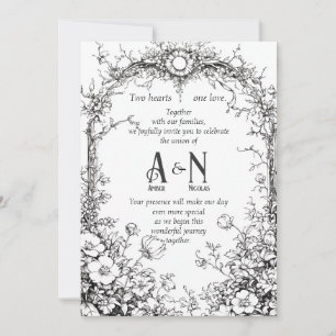 Invitation Dainty Botanique Rustique, Black & White Invitatio