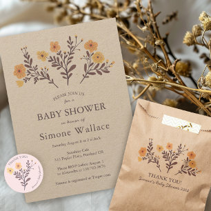 Invitation Dainty Florals Élégant BABY SHOWER Kraft PERSONNAL