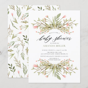 Invitation Dainty Girls Rose Floral & Baby shower vert