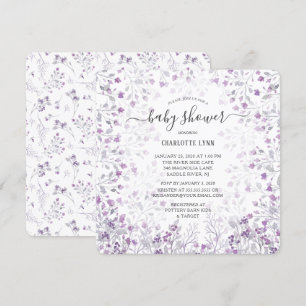 Invitation Dainty Purple Aquarelle Fleurs Filles Baby shower