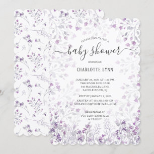Invitation Dainty Purple Aquarelle Fleurs Filles Baby shower