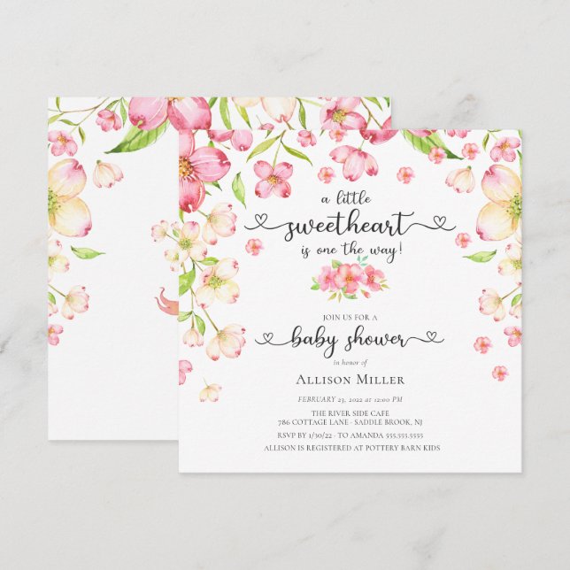 Invitation Dainty rose Floral Baby shower amoureux Invitati (Devant / Derrière)