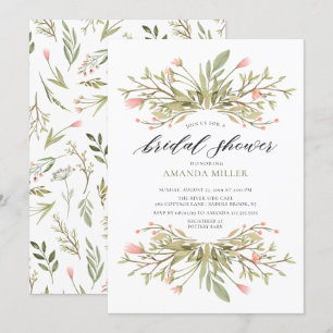 Invitation Dainty Rose Floral & Fête des mariées verte