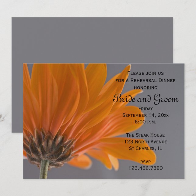 Invitation Daisée orange sur le dîner de répétition Mariage g (Devant / Derrière)