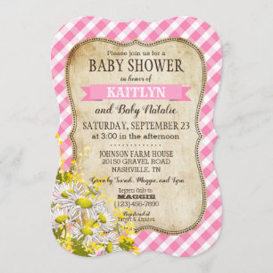 Invitation Daisées de pays Baby shower de En vichy de contrôl