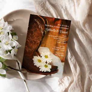 Invitation Daisées et bottes de cowboy Dîner de répétition oc