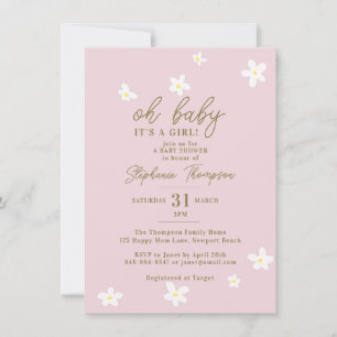 Invitation Daisies Blush Rose Oh Baby Girl Douche