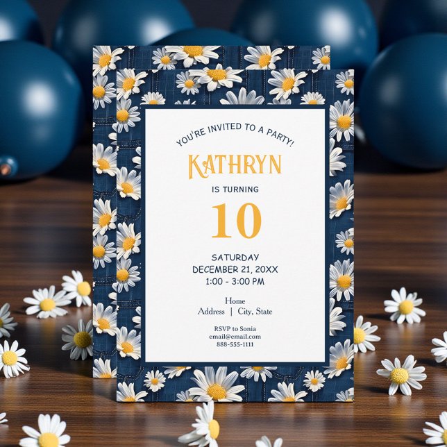 Invitation Daisies on Blue Denim Birthday Party (Créateur téléchargé)