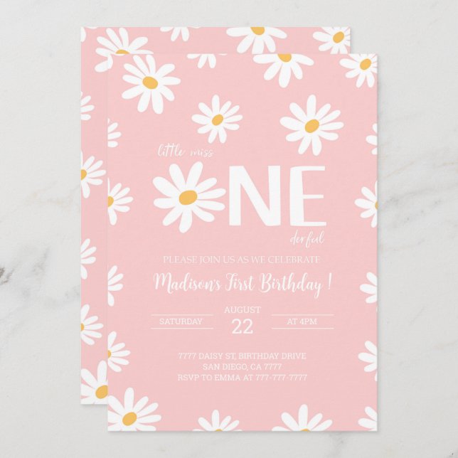Invitation Daisy 1er anniversaire (Devant / Derrière)