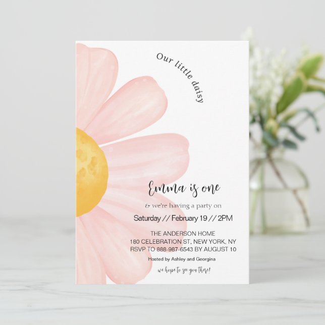 Invitation Daisy 1er anniversaire, Pink Daisy Girl 1er annive (Debout devant)