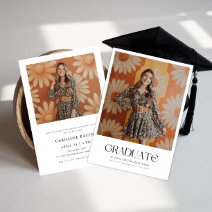 Invitation Daisy 2 Photo Minimaliste 60s Rétro Graduation