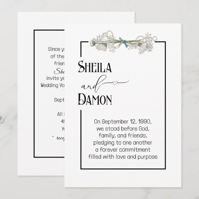 Invitation Daisy and Pearls Bouquet Wedding Vow Renewal  (Devant / Derrière)