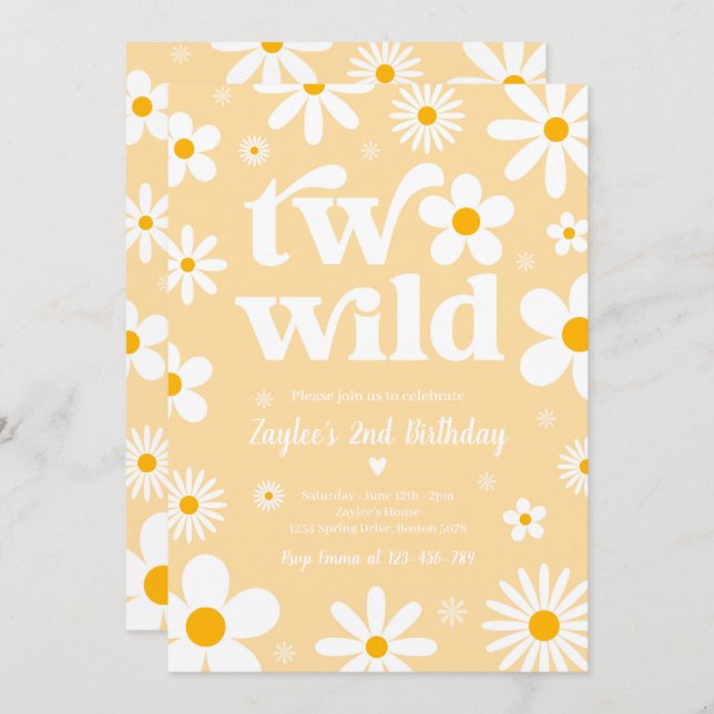 Invitation Daisy Anniversaire Boho Two Wild 2e Anniversaire (Devant / Derrière)