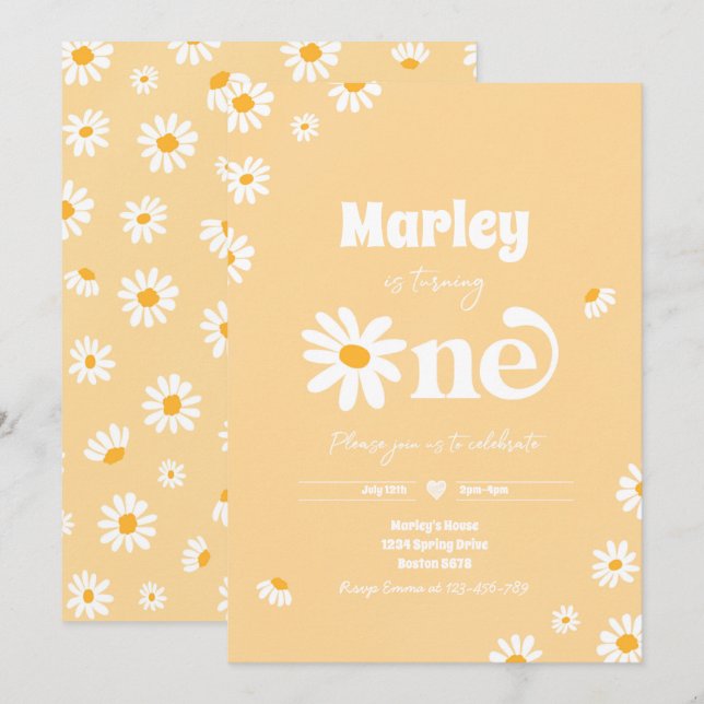Invitation Daisy Anniversaire Fête Bohème Floral 1er Annivers (Devant / Derrière)