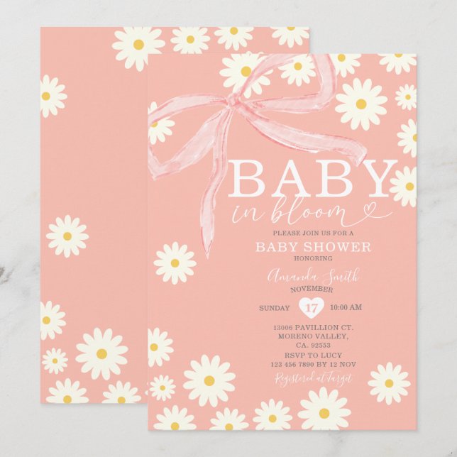 Invitation Daisy Baby in Bloom Baby shower (Devant / Derrière)