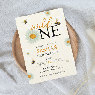 Invitation Daisy Bee Wild One Girl's 1st Birthday