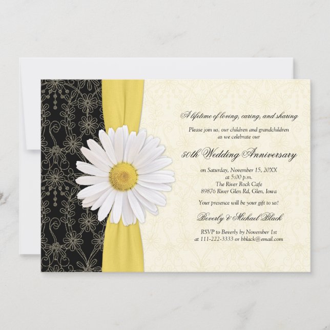 Invitation Daisy Black Jaune, Ivoirienne Anniversaire Invitat (Devant)