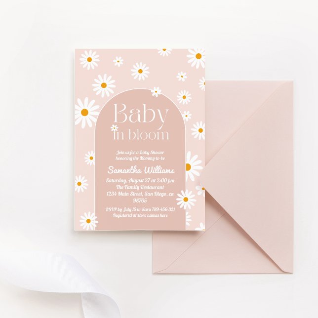 Invitation Daisy Boho Baby en Baby shower rose fleuri (Créateur téléchargé)
