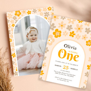 Invitation Daisy Boho Floral Photo 1er Anniversaire